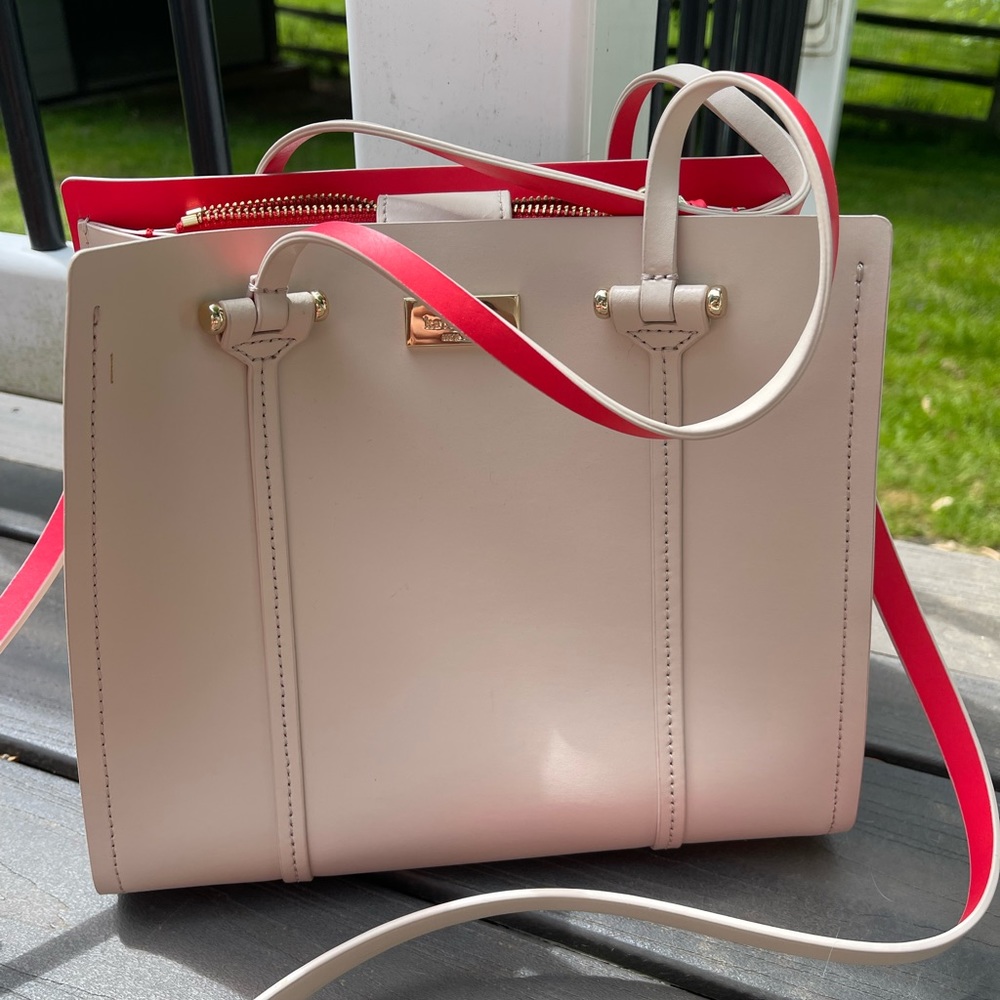 NWOT KATE SPADE MINI TOTE CROSSBODY BEIGE/GERANIUM PINK
